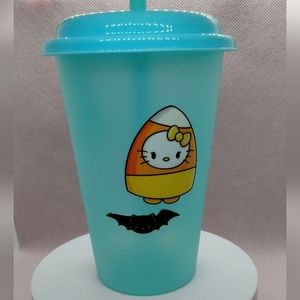 New Hello Kitty Candy Corn Reusable Color-changing 12oz tumbler with top & straw